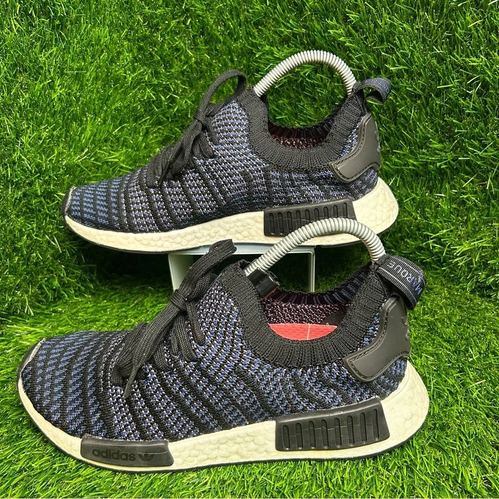 Adidas NMD R1 STLT Primeknit‎ Core Black Blue AC8326 Womens Size 9 Running Shoes
